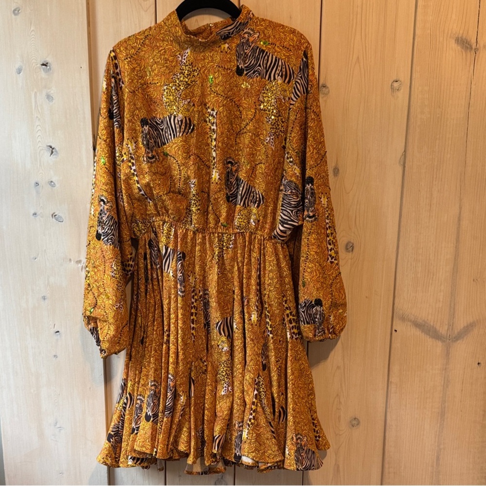 RHODE Mustard Zebra Print Long Sleeve Dress